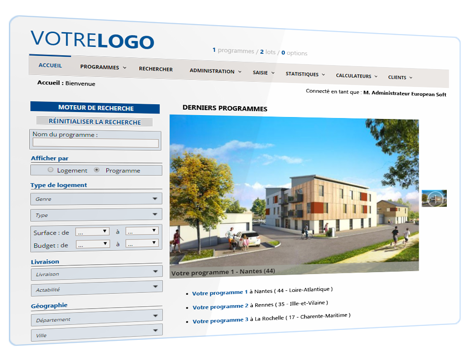 capture d'écran de Logissimmo, extranet immobilier