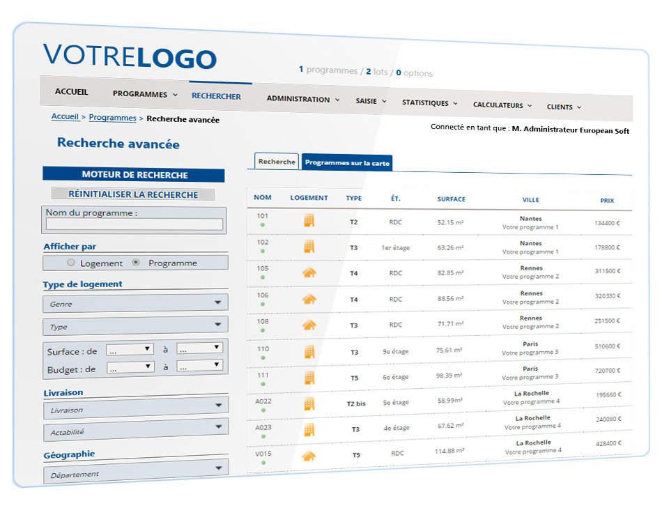 Extranet Logissimmo : recherche avancée