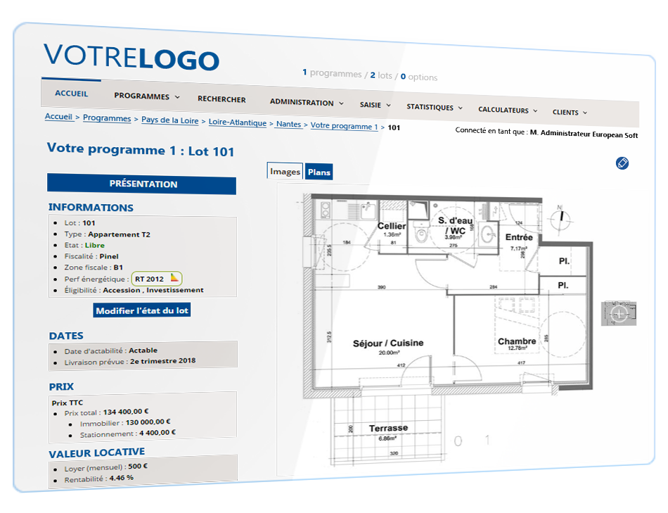 Copie d'écran Logissimmo : programmes immobiliers et lots